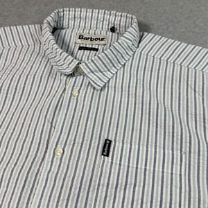 Barbour Shirt Mens Extra Large Seersucker White Vertical Stripes Short Sleeve